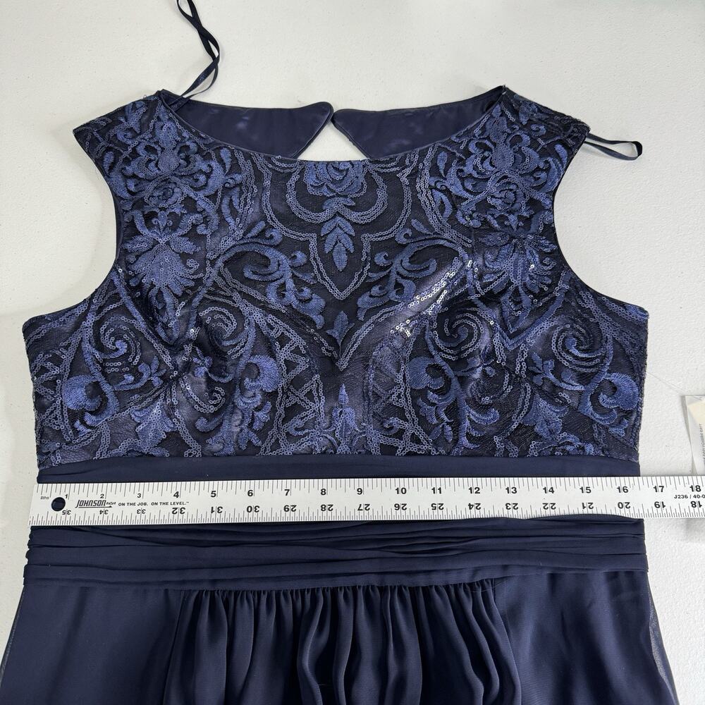 Eliza J Sequin Embroidered Chiffon Formal Gown Womens 12 Navy Maxi Dress Evening - Picture 12 of 16
